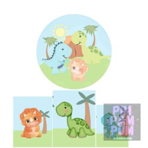 Kit de Panel Redondo y Fundas de Mesa Sublimadas – Diseño de DINO BEBE