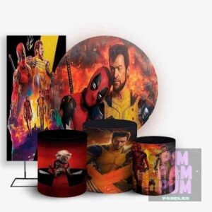 Kit de Panel Redondo, Panel Lateral y Fundas para Mesas de Deadpool y Wolverine.