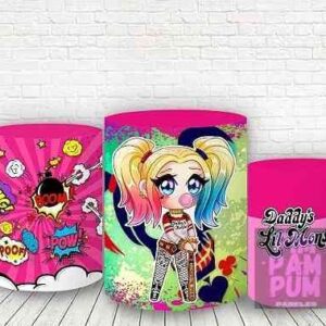 Trío de Fundas para mesas cilíndricas - ARLEQUINA - HARLEY QUINN