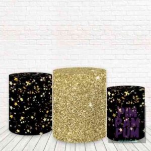 Trío de Fundas para mesas cilíndricas - GLITTER NEGRO DORADO