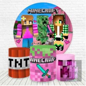 KIT PANEL REDONDO Y TRIO DE FUNDAS -  JUEGO MINECRAFT NENA