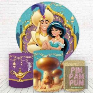 KIT PANEL REDONDO Y TRIO DE FUNDAS - ALADDIN Y JASMINE