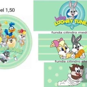 KIT PANEL REDONDO Y TRIO DE FUNDAS - AMIGOS LOONEY TOONES