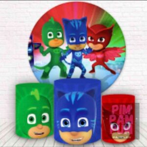 KIT PANEL REDONDO Y TRIO DE FUNDAS - PJ MASKS "HEROES EN PIJAMAS"