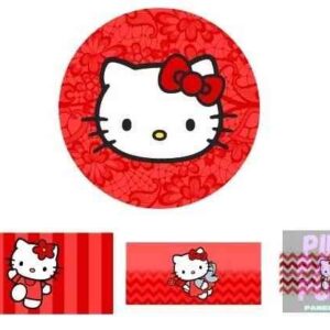 KIT PANEL REDONDO Y TRIO DE FUNDAS -  HELLO KITTY ROJO