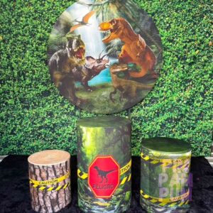 Kit de Panel Redondo sublimado y Fundas para Mesas con diseño de DINOSAURIOS
