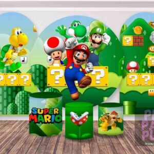 Mega Kit – Panel Redondo, Paneles Romanos y Fundas de Mesa Sublimadas – Mario Bros