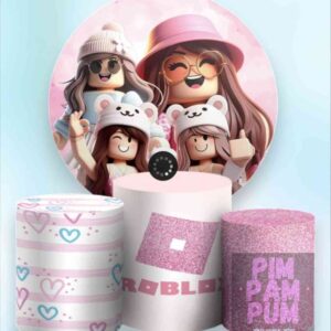 Kit de Panel Redondo y Fundas de Mesa Sublimadas de Roblox para Niña