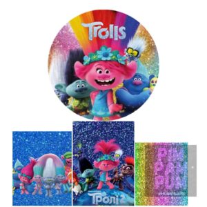 Kit de Panel Redondo y Fundas de Mesa Sublimadas de Trolls