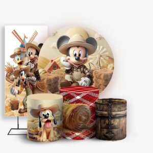 Kit Panel Redondo, Panel Lateral y Fundas para Mesas – Tema Mickey
