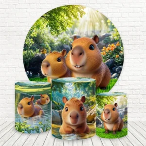 Kit de Panel Redondo sublimado y Fundas para Mesas  - Capibara