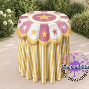 Mantel y cobertor para mesa cilíndrica Circo Amarillo