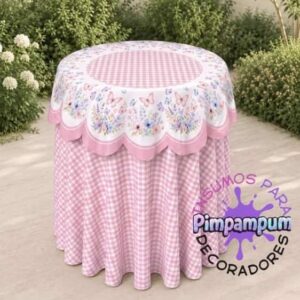 Mantel y cobertor para mesa cilíndrica Té Vintage Rosa